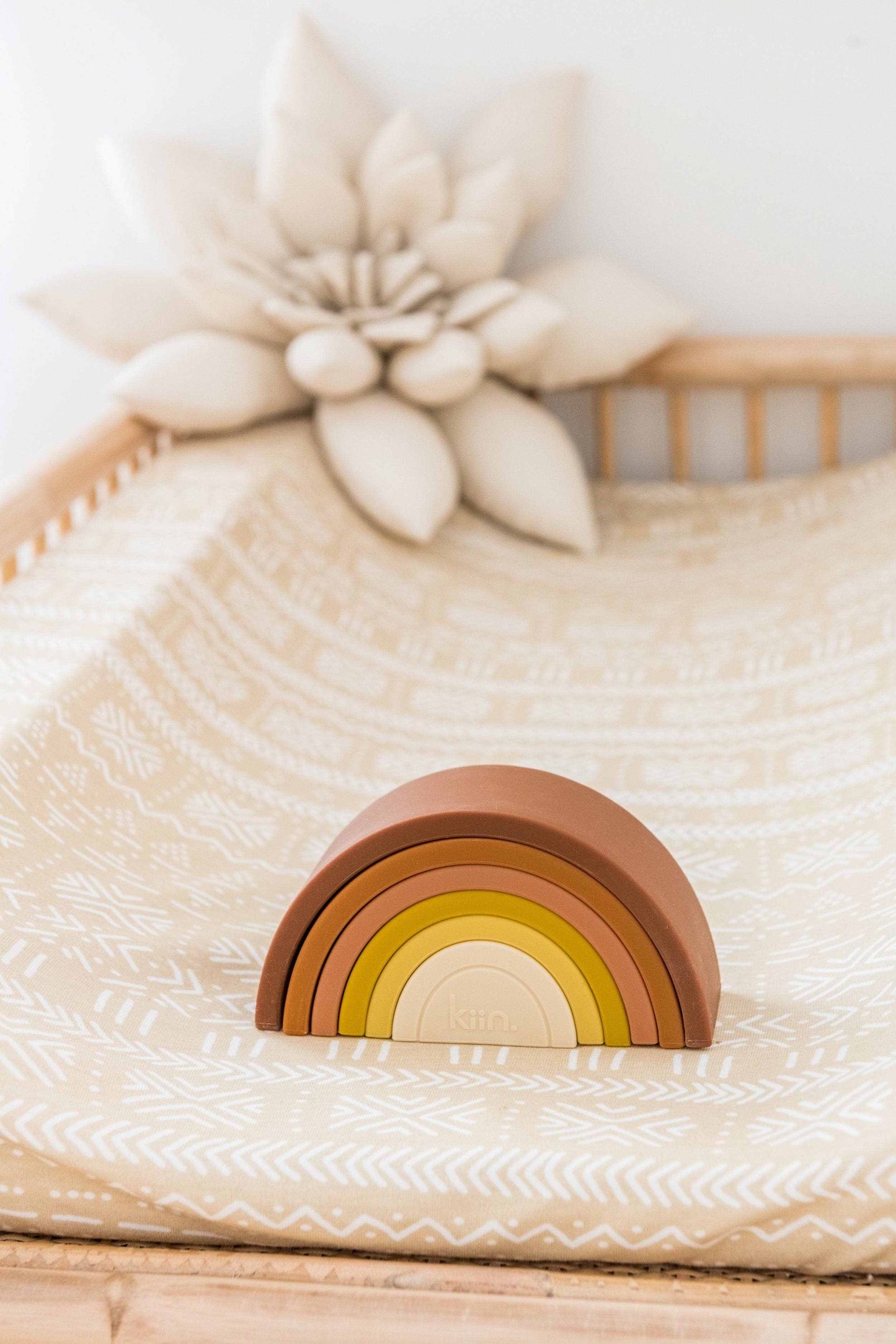 Kiin Rainbow Stacking Toy soft flexible silicone stacking rainbow in earthy tones for babies and toddlers