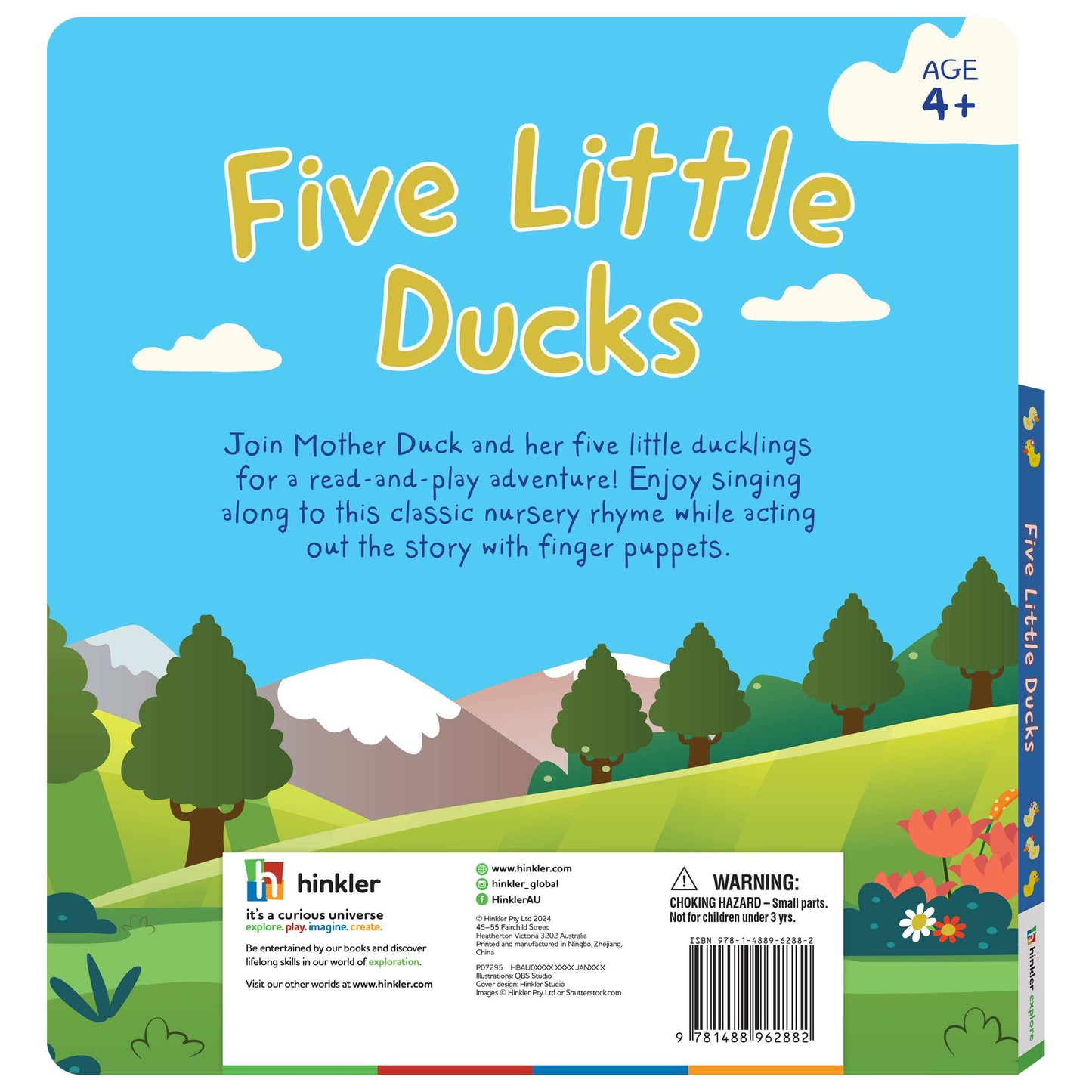 Five Little Ducks Finger Puppet Book with colorful illustrations and five felt duckling finger puppets for interactive nursery rhyme play