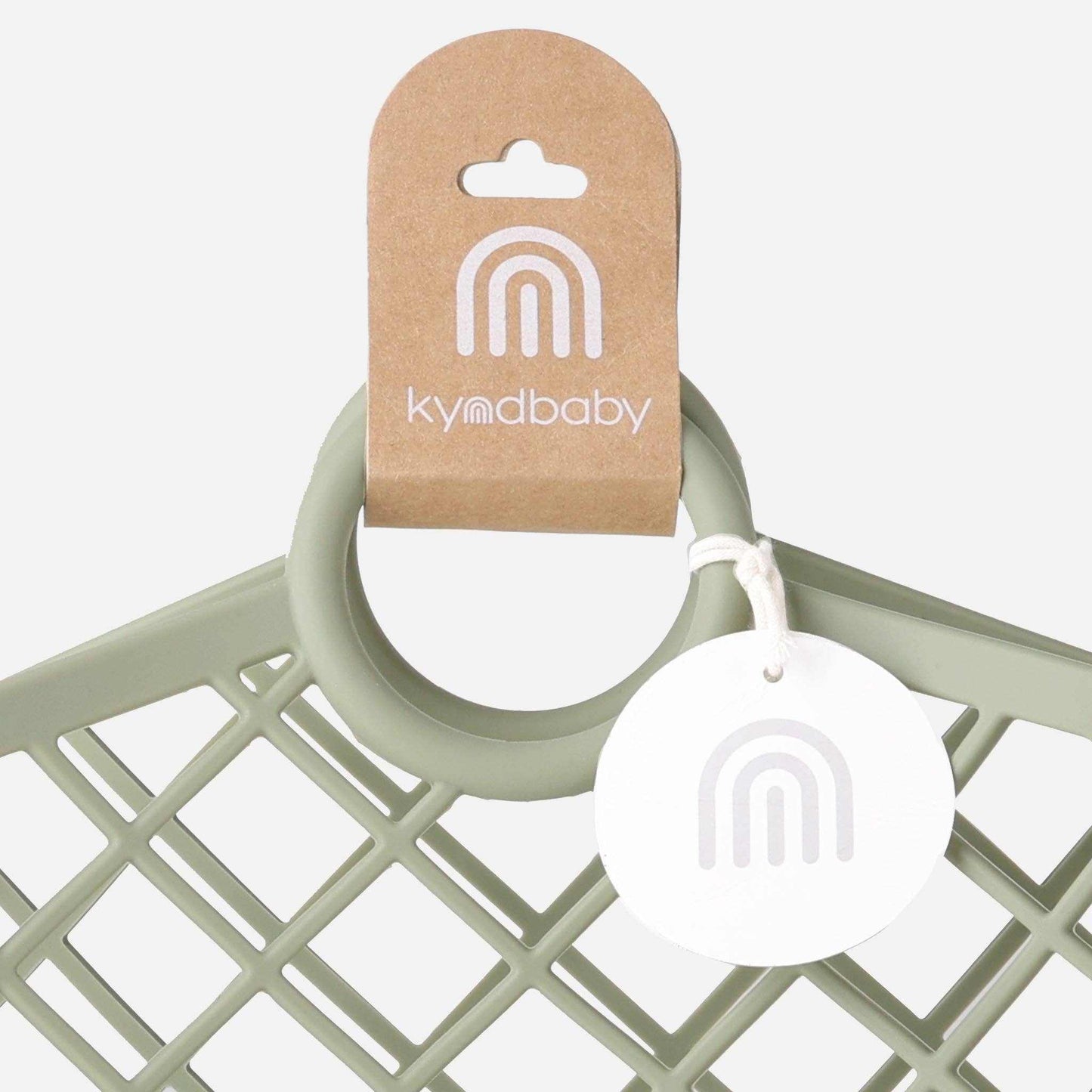 Kynd Silicone Bag in sage color made of 100% food-grade silicone with BPA-free, durable, dishwasher-safe design for kids' storage and play.