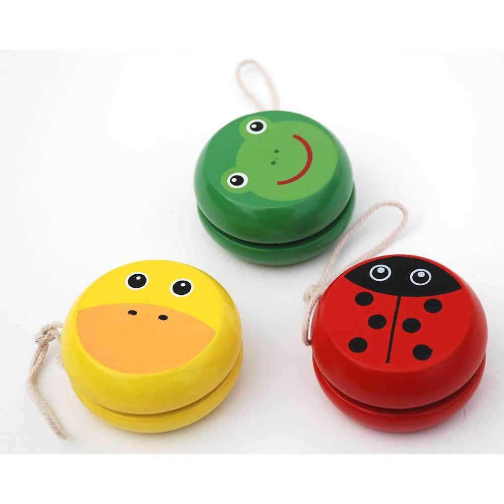 Toyslink Wooden Yo-Yo set with colorful animal faces for kids aged 3 and up