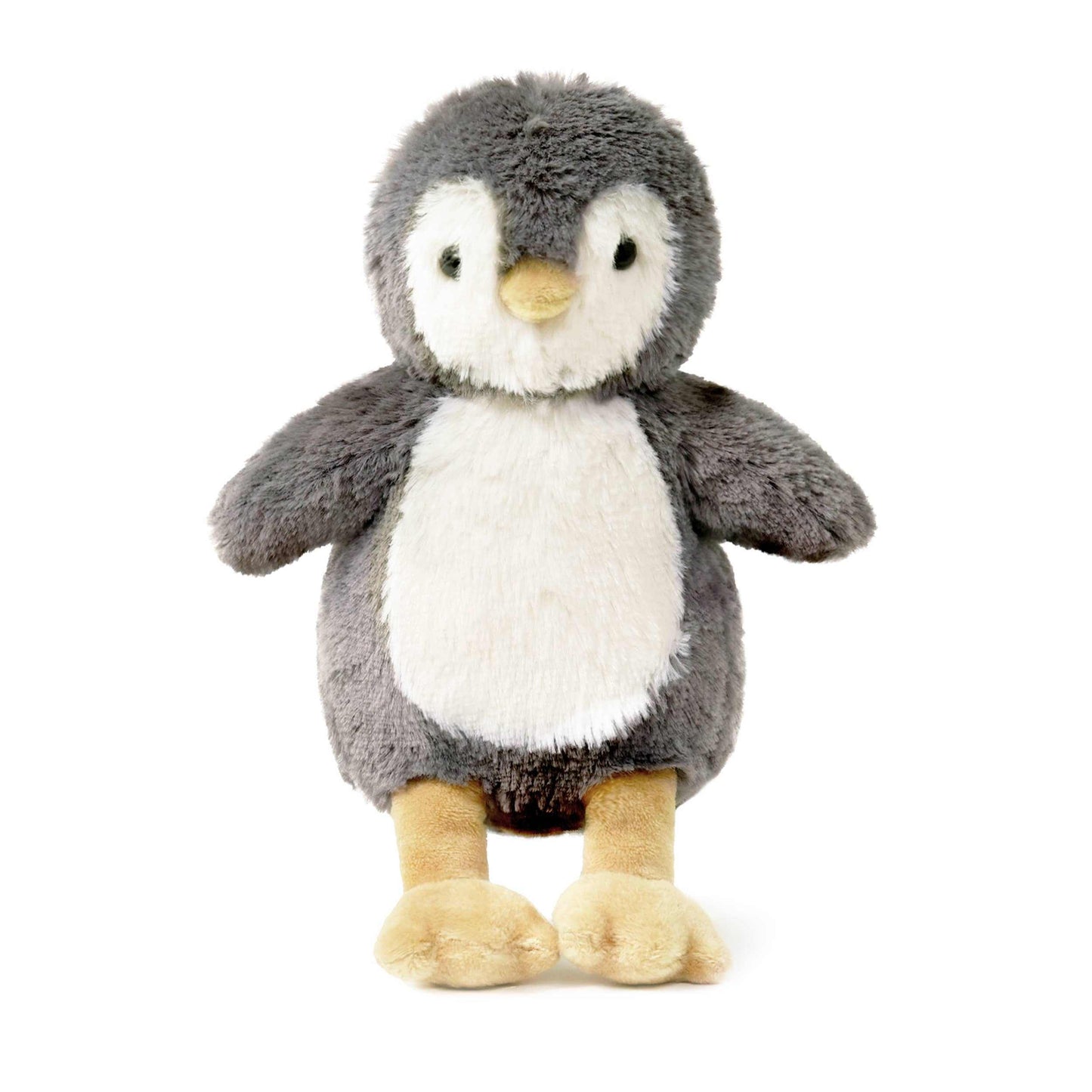 Little Iggy Penguin soft toy plush with gray and white body, beige beak and feet, 8.2 inches tall
