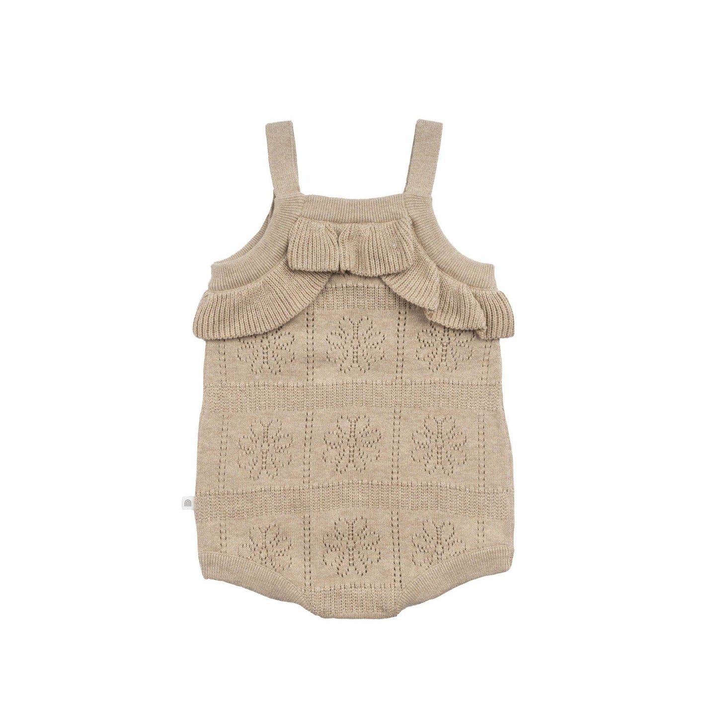 Kynd Pointelle Knit Frill Romper - Neutral
