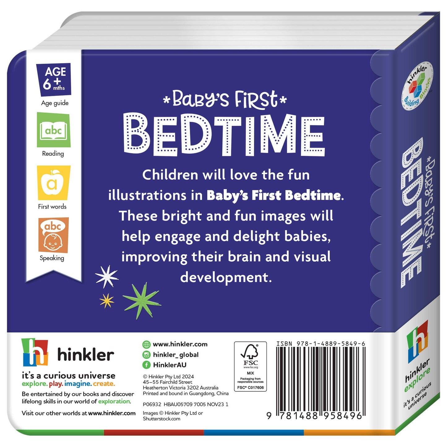 Baby's First Bedtime Board Book with bright illustrations for babies 6 months and older