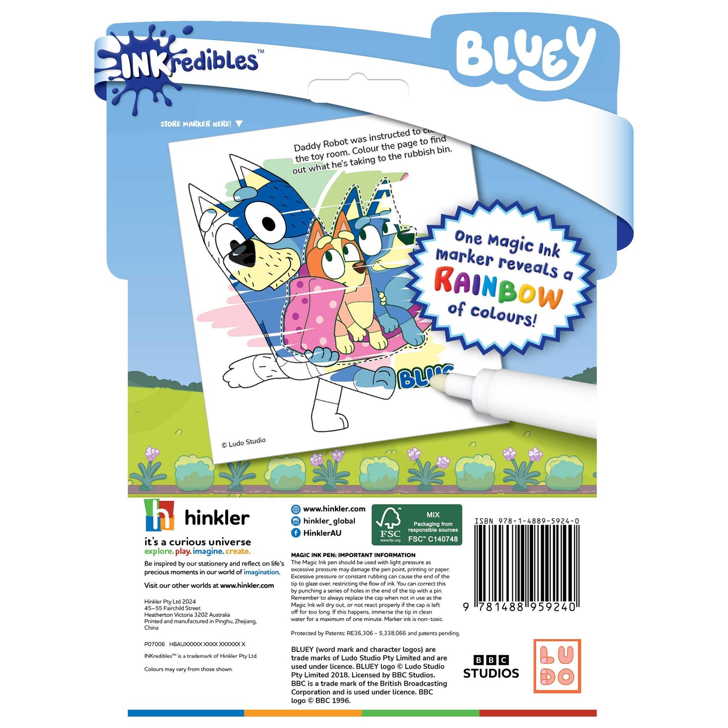 Bluey Inkredibles magic ink activity book with marker and colorful illustrations for kids age 3 and up
