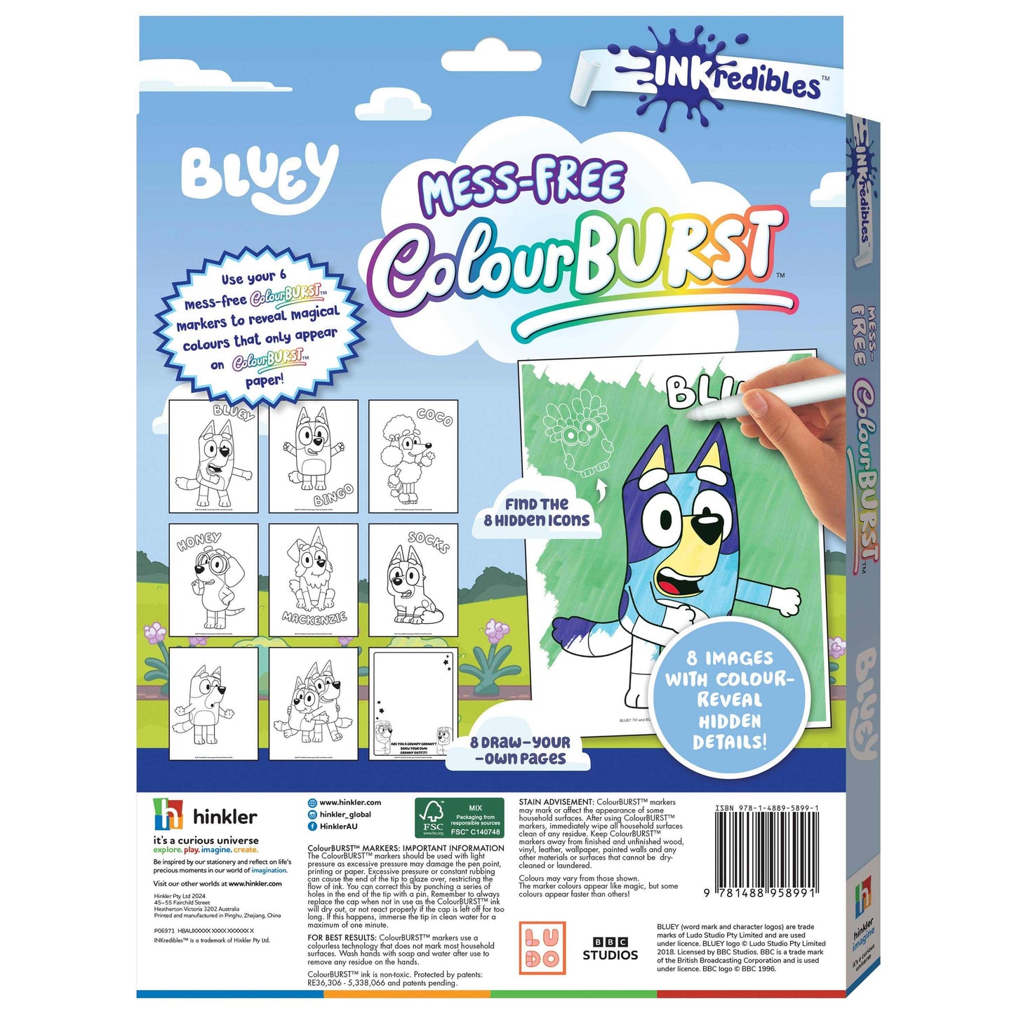 Bluey Inkredibles Colour Burst mess-free coloring kit with magical markers and hidden images for kids aged 3 and up