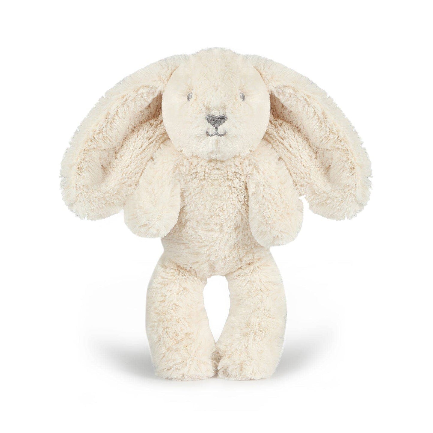 Little Ziggy Bunny soft toy in oatmeal color with floppy ears and embroidered face, 10-inch cuddly plush bunny for kids.