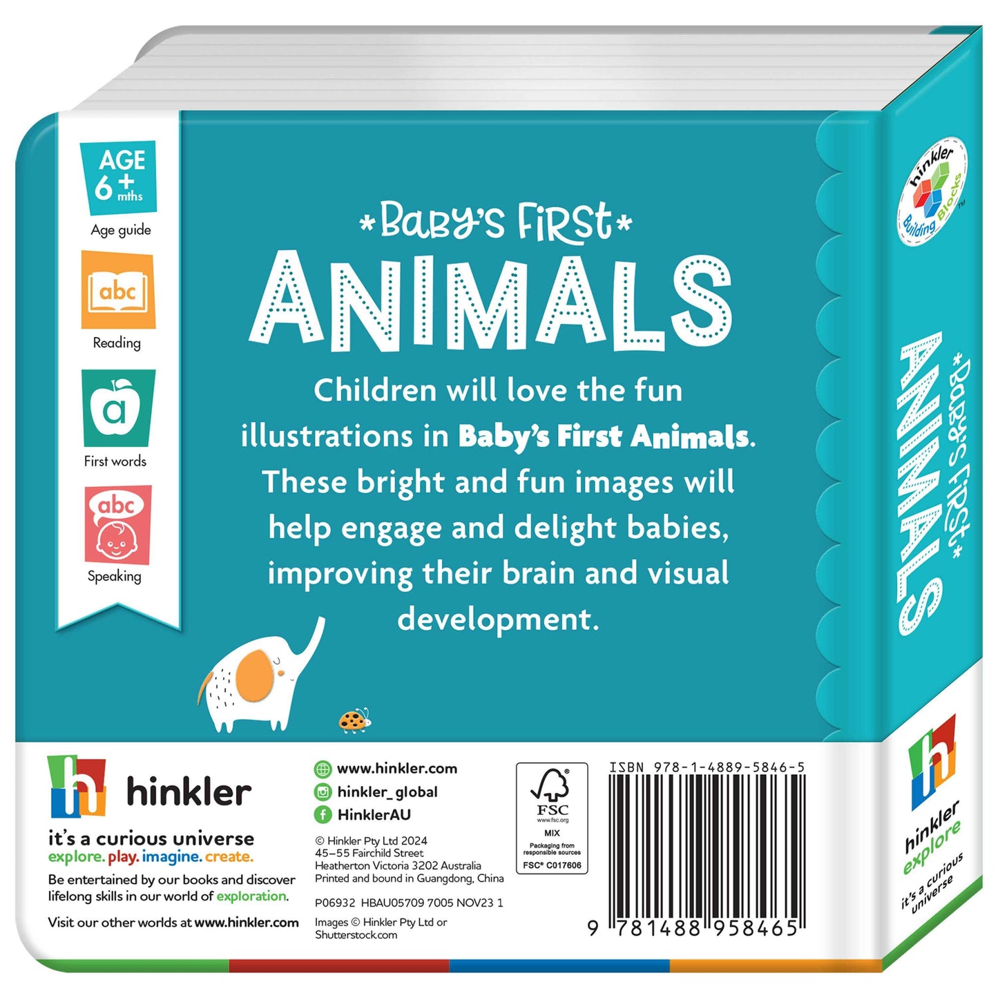 Baby's First Animals board book with bright illustrations for babies 6 months and up, designed to engage and support early learning and development