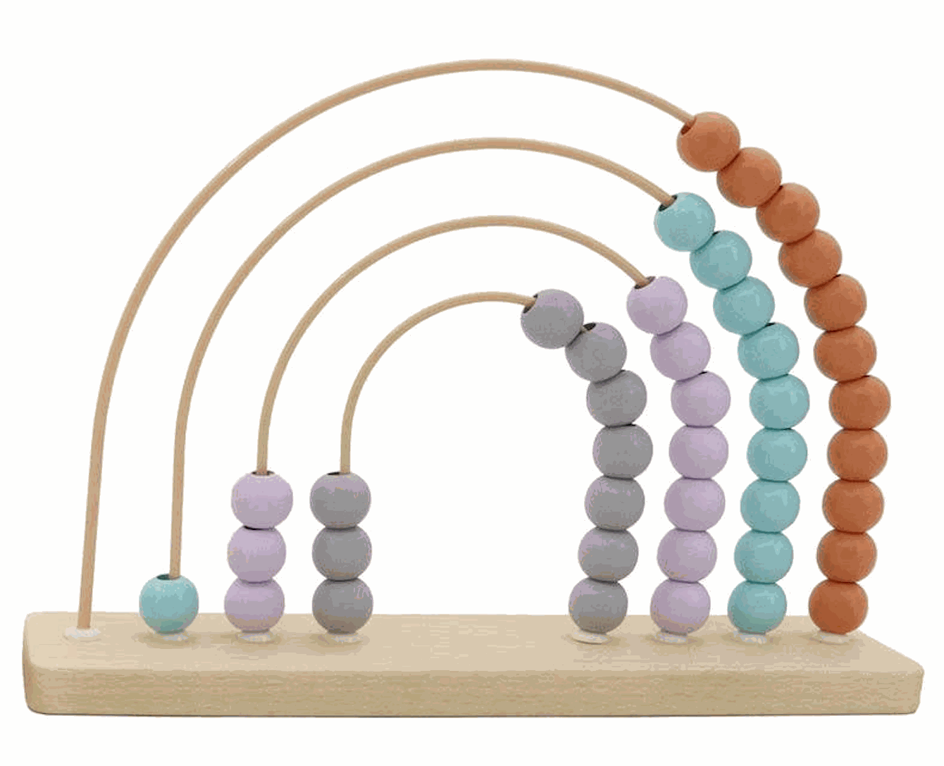 Wooden Rainbow Abacus with colorful beads on curved rods for kids learning counting and arithmetic skills