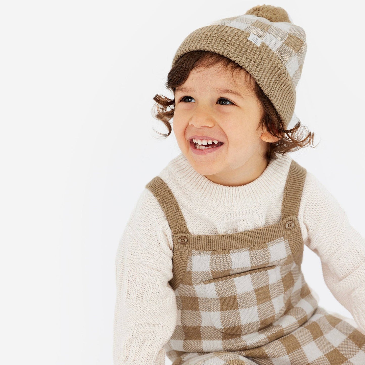 Kynd Jacquard Knit Overall - Neutral Gingham