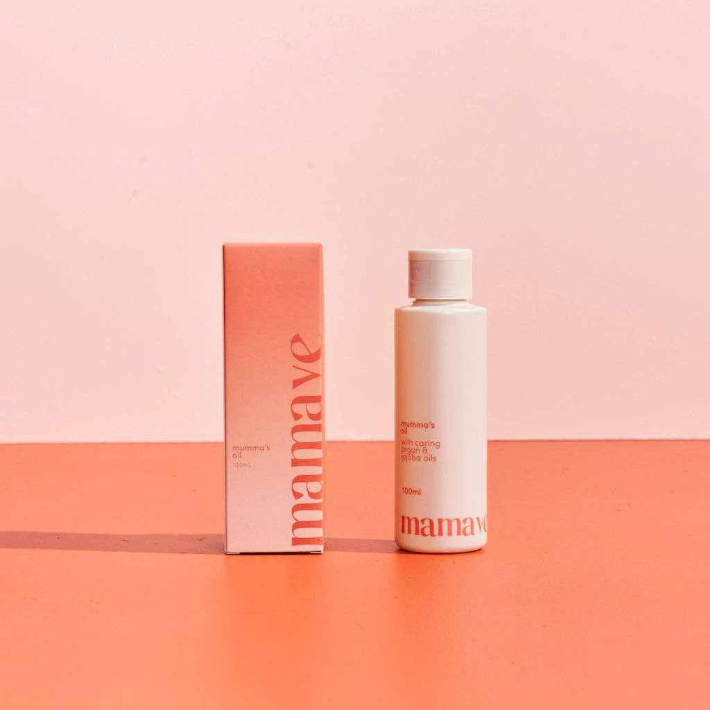 Mumma's Oil plant-based blend with Argan, Jojoba, Vitamin E, Lavender, and Frankincense for pregnancy and postpartum skin care