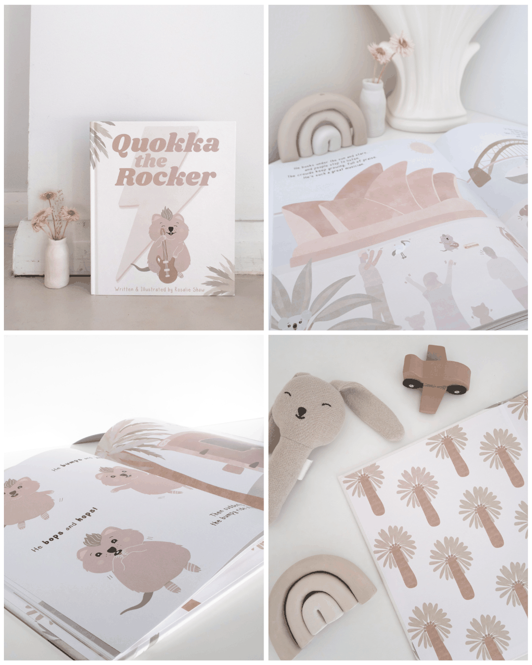 Quokka the Rocker Australian children's picture book with pastel illustrations of a determined quokka on an adventure to stardom
