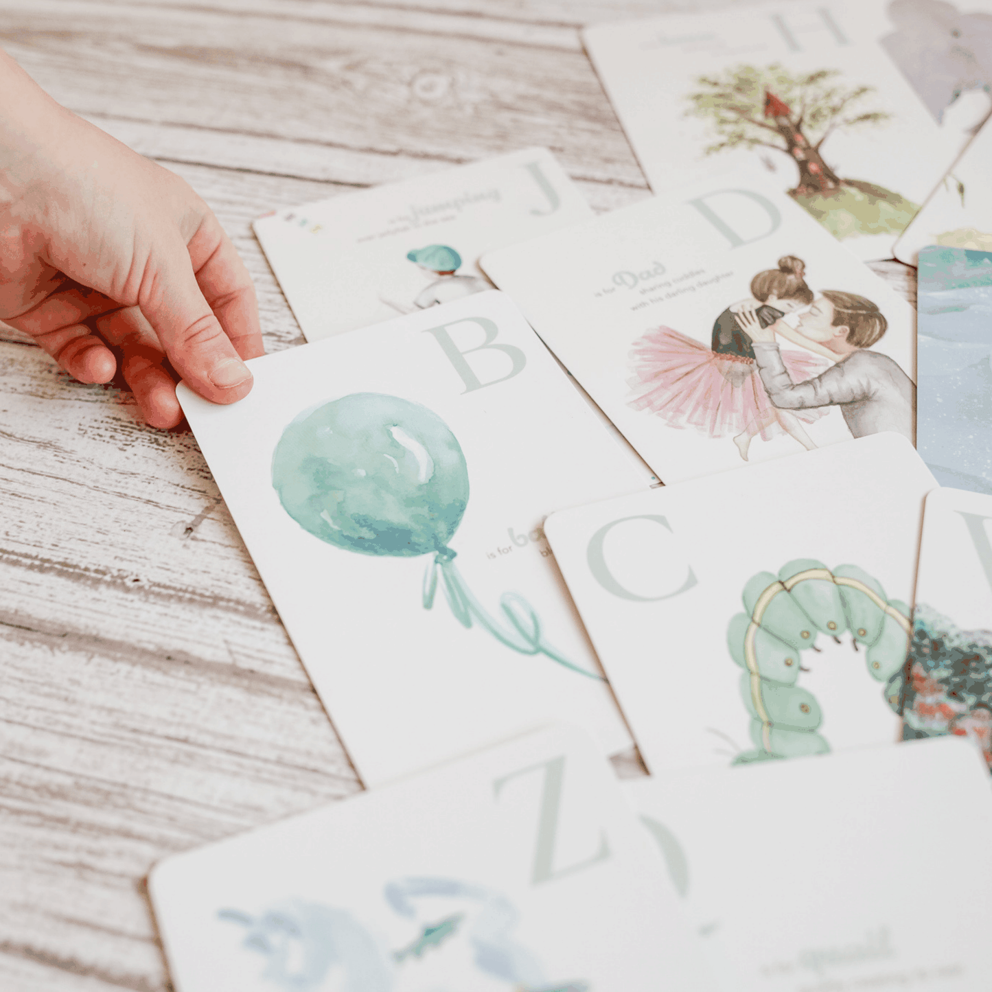 The Amazing ABC Flash Cards with watercolor illustrations for early childhood learning