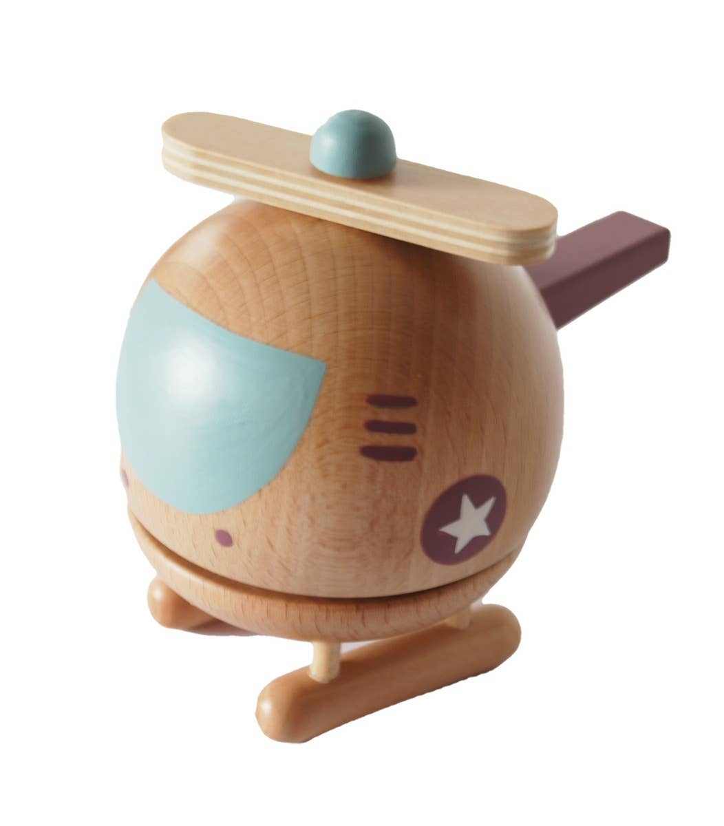 Wooden helicopter music box toy playing Twinkle Twinkle Little Star with spinning rotor blade