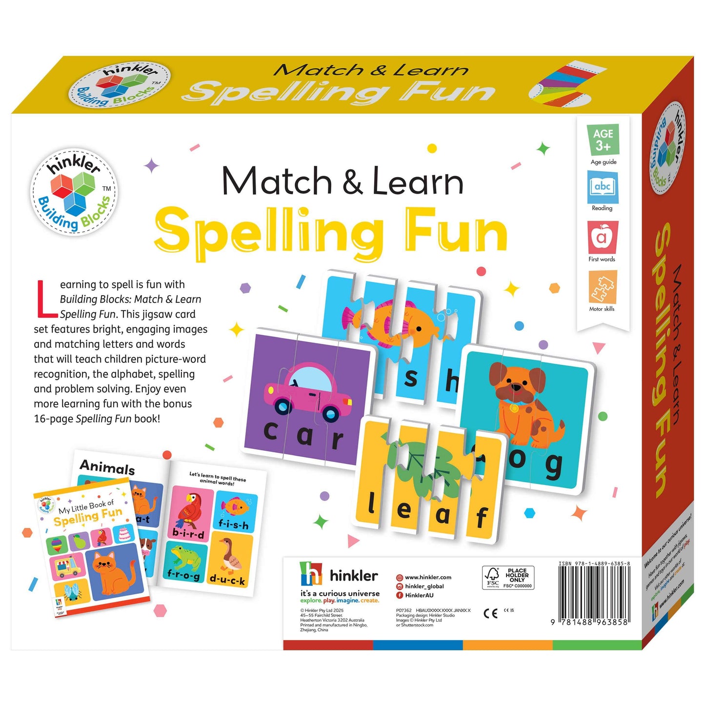 Match & Learn Spelling Fun jigsaw card set for children with picture-word matching and spelling activities