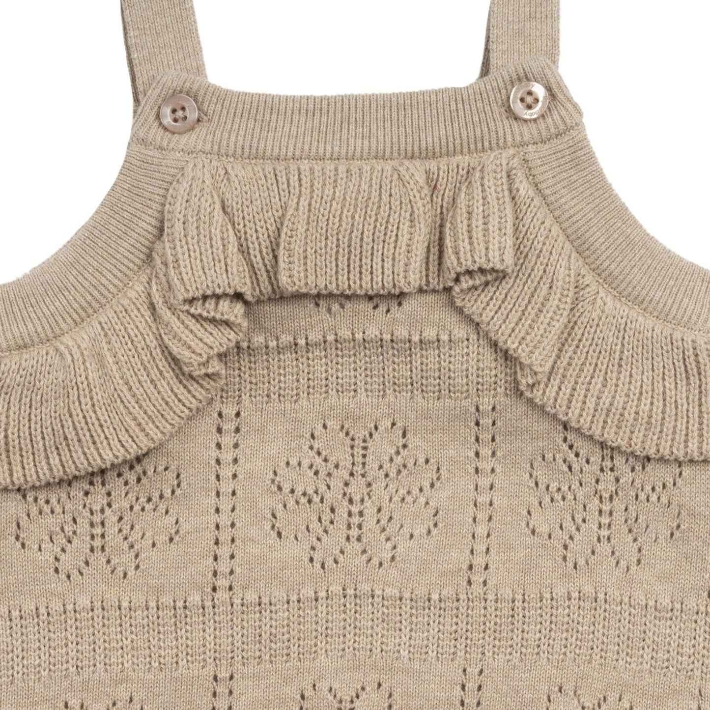 Kynd Pointelle Knit Frill Romper - Neutral