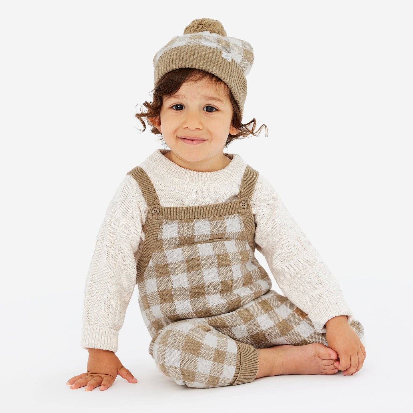 Kynd Jacquard Knit Overall - Neutral Gingham