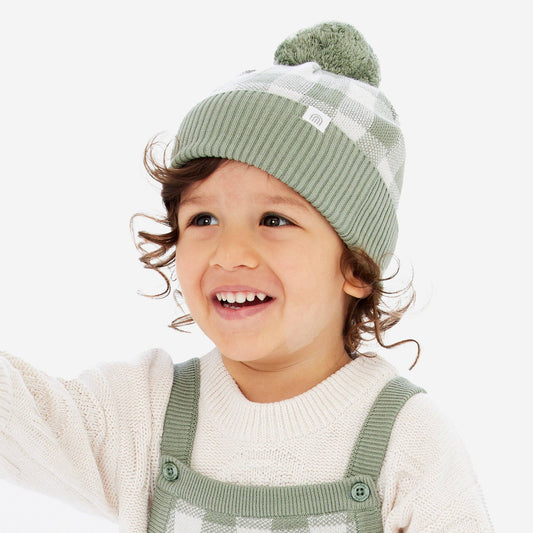 Kynd Jacquard Knit Beanie - Sage Gingham