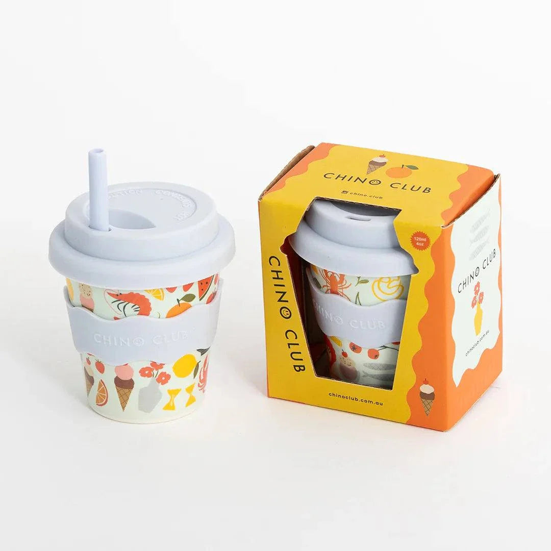 Amalfi Babychino Cup 4oz bamboo cup with silicone lid and grip, eco-friendly toddler drinkware in gift box