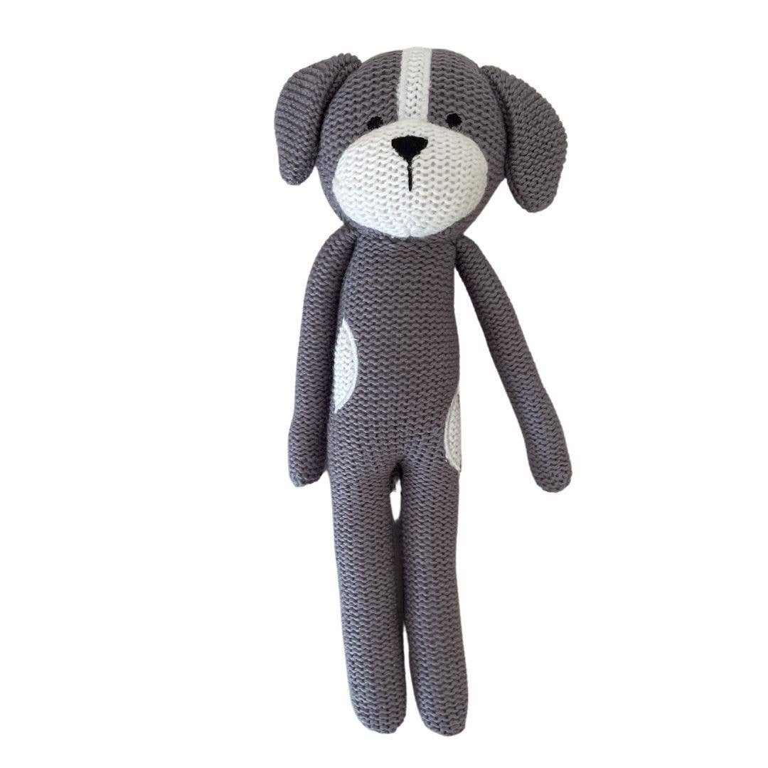 Rufus the Dog knitted grey and white eco-friendly cotton stuffed toy, 38cm tall