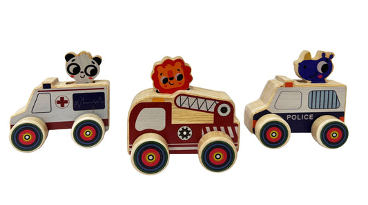 Wooden Mini Wheelie Emergency Vehicles with Animals