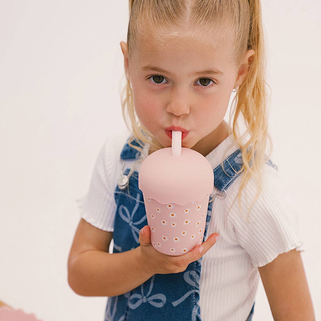Pink Daisy Mini Smoothie Cup & Straw 200ml