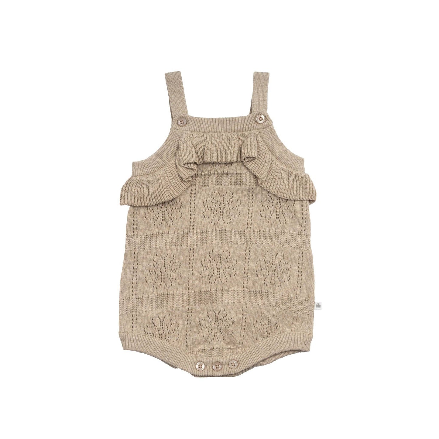 Kynd Pointelle Knit Frill Romper - Neutral