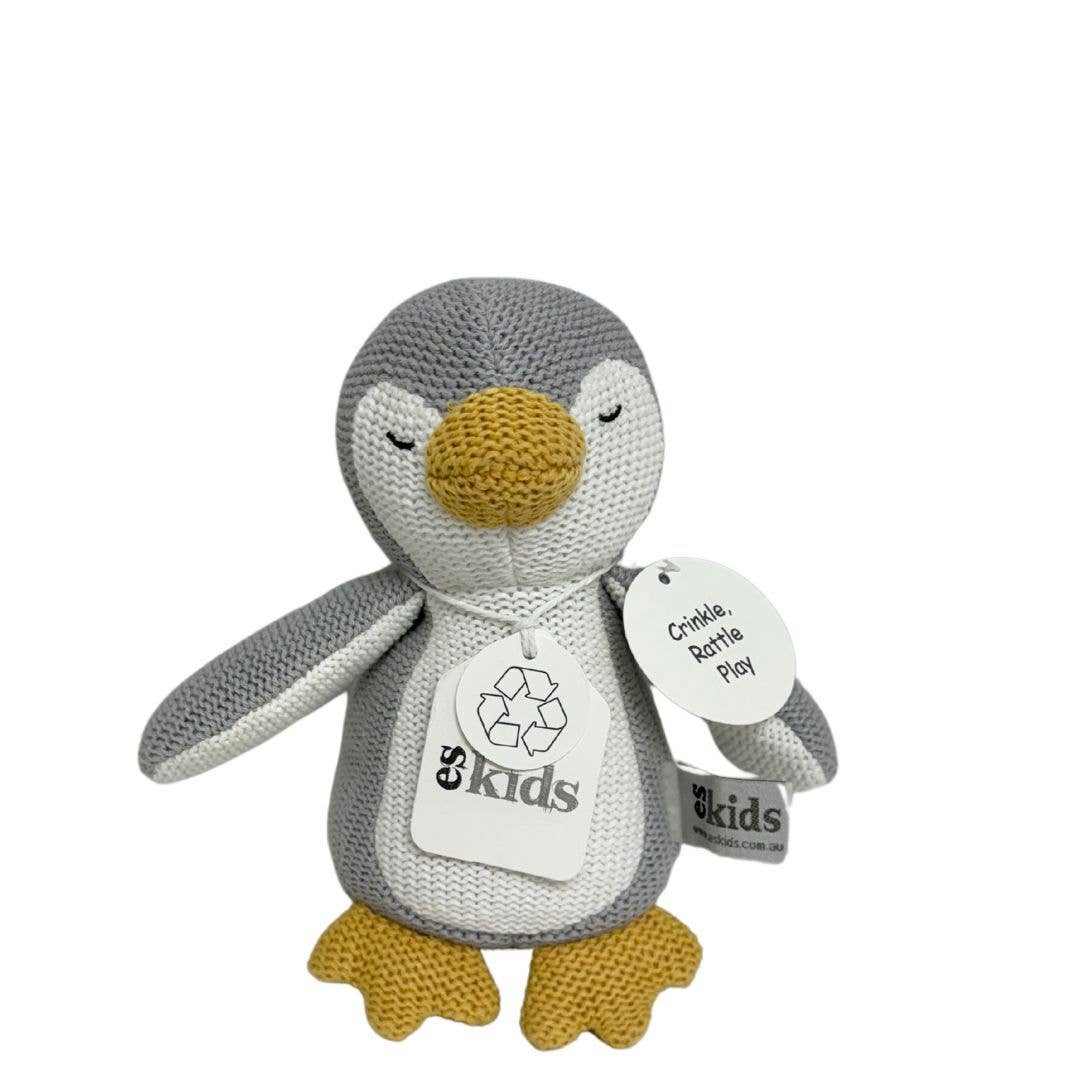 Phillip the Penguin Rattle soft cotton plush toy with crinkle arms and gentle rattle for babies