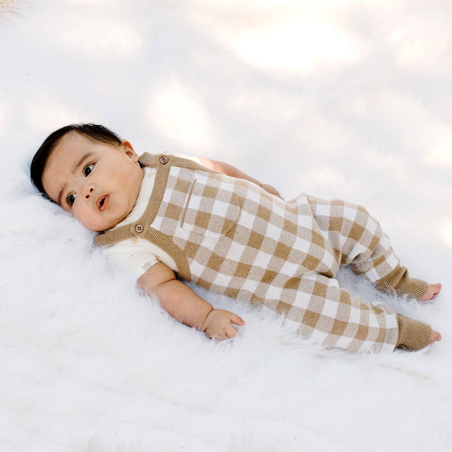 Kynd Jacquard Knit Overall - Neutral Gingham