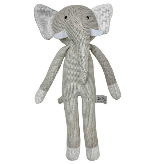 Eleanor the Elephant knitted grey eco-friendly cotton plush toy with recycled PET filling, 38cm tall for babies 3 months and up