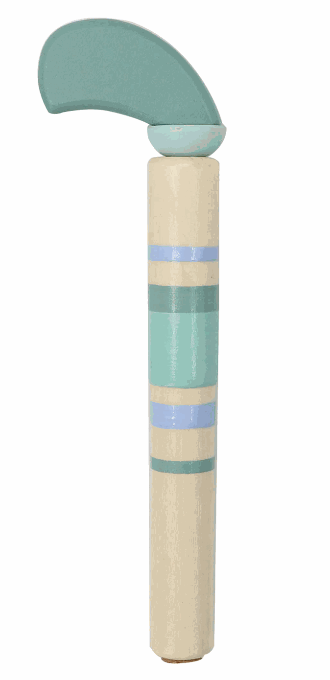 Wooden Pop Gun toy with cork stopper and blue handle for kids' imaginative play