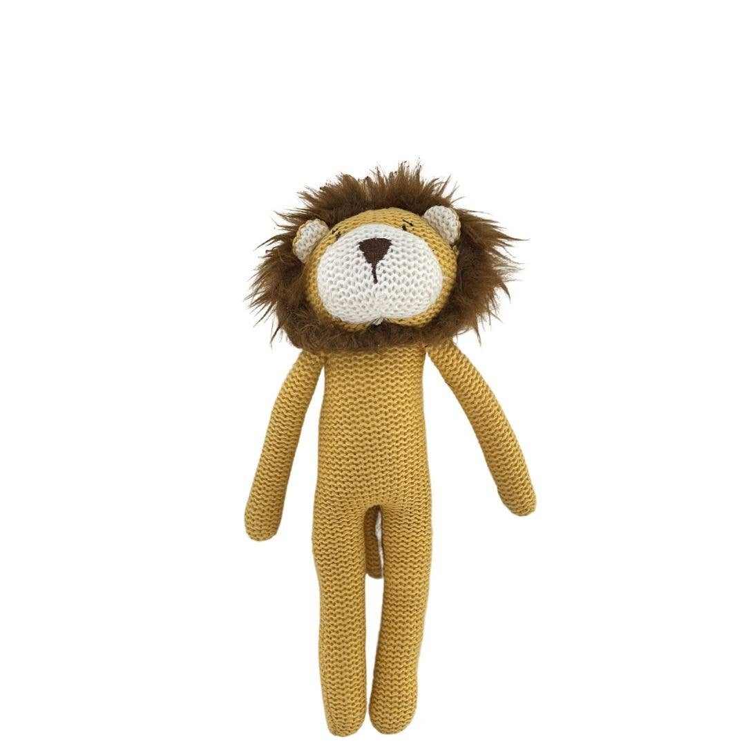 Lawrence the Lion Rattle knitted cotton soft toy for babies 25cm tall