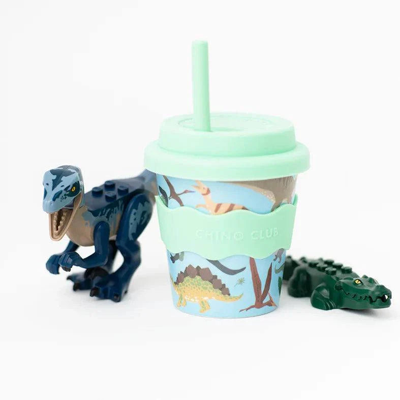 Eco-friendly Dino Babychino Cup 4oz with silicone lid and dinosaur design