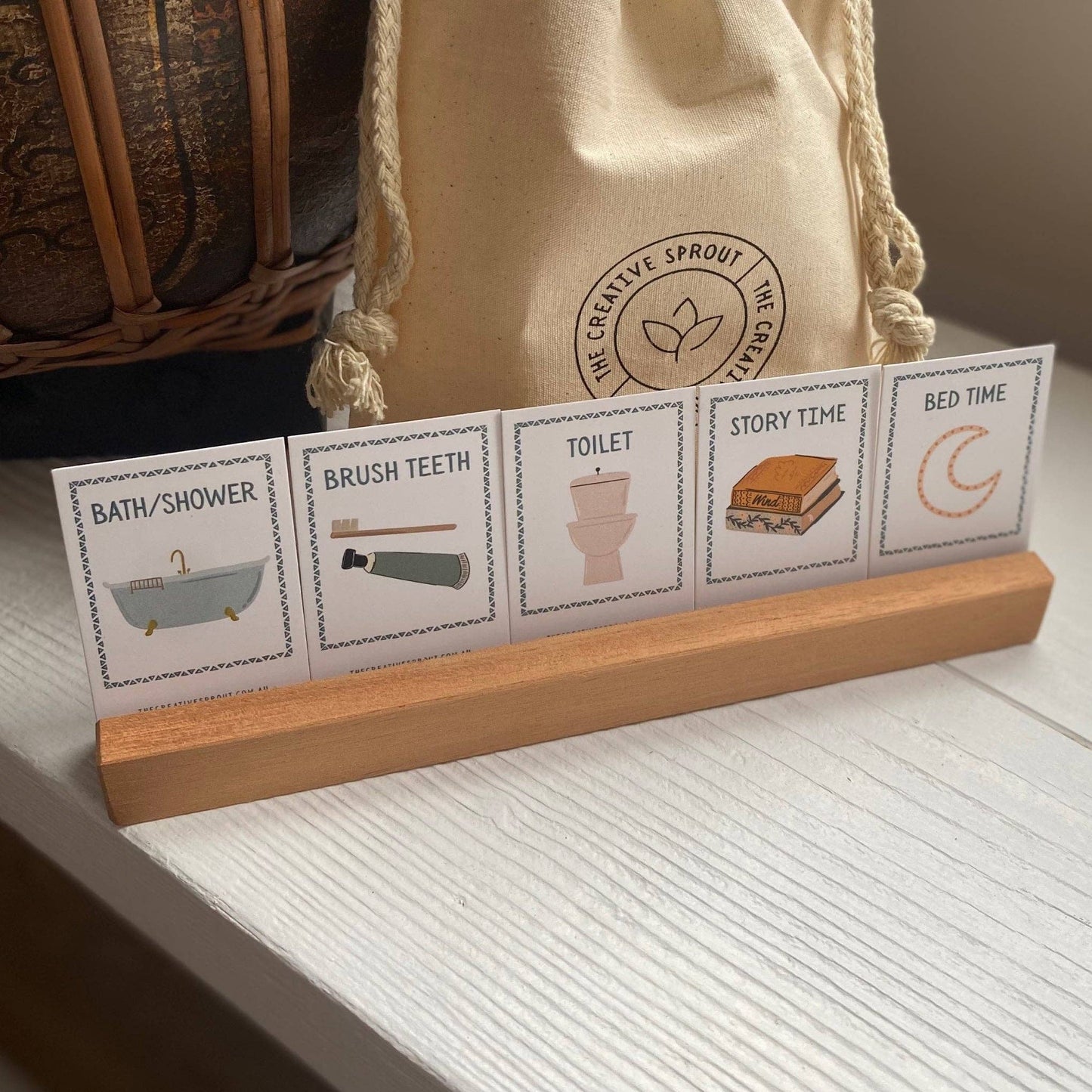 Mini Daily Routine Cards & Timber Stand Set