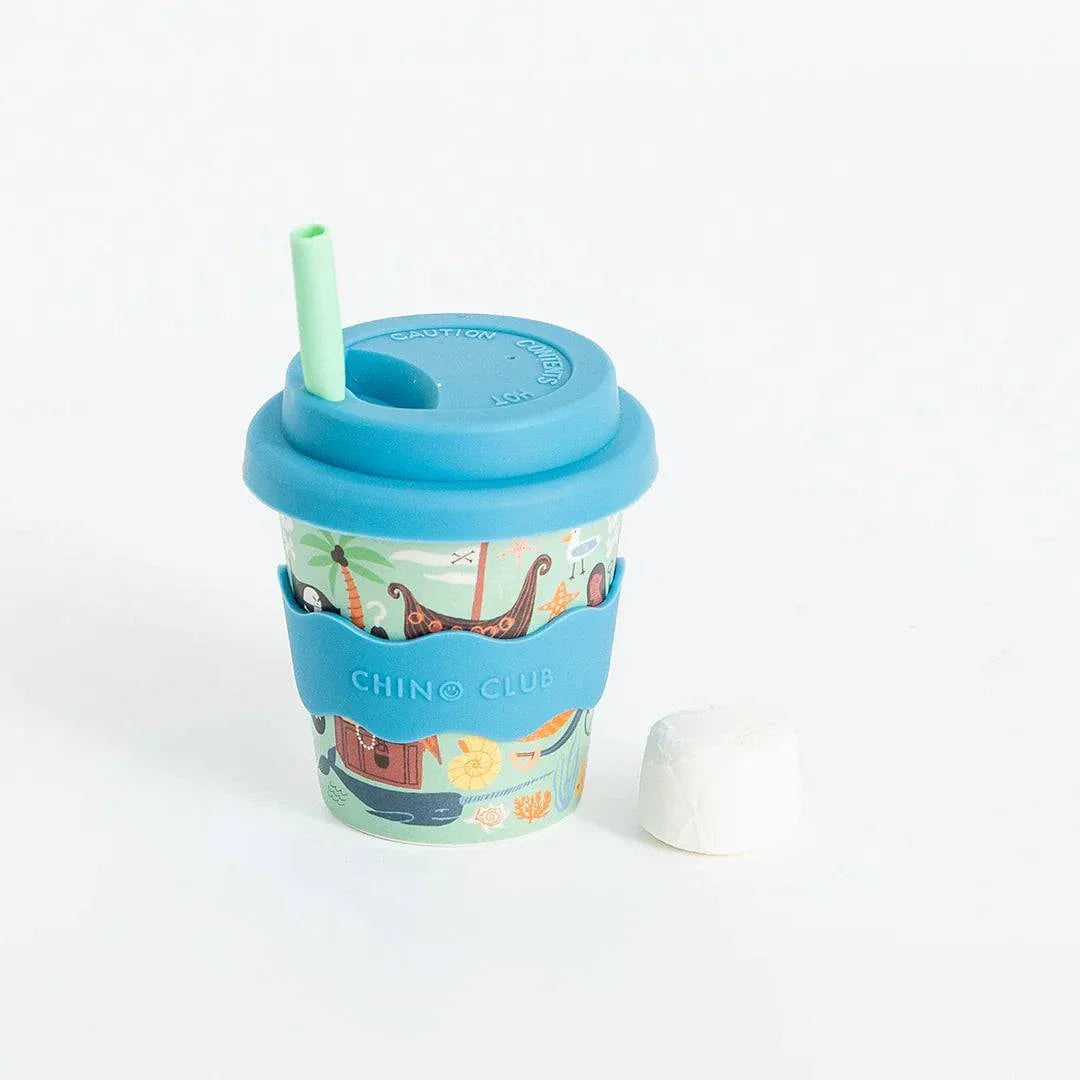 Pirate Babychino Cup 4oz bamboo cup with silicone lid and pirate-themed design